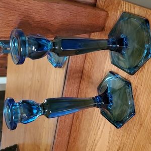 Fenton blue candlestick holders, set of 2